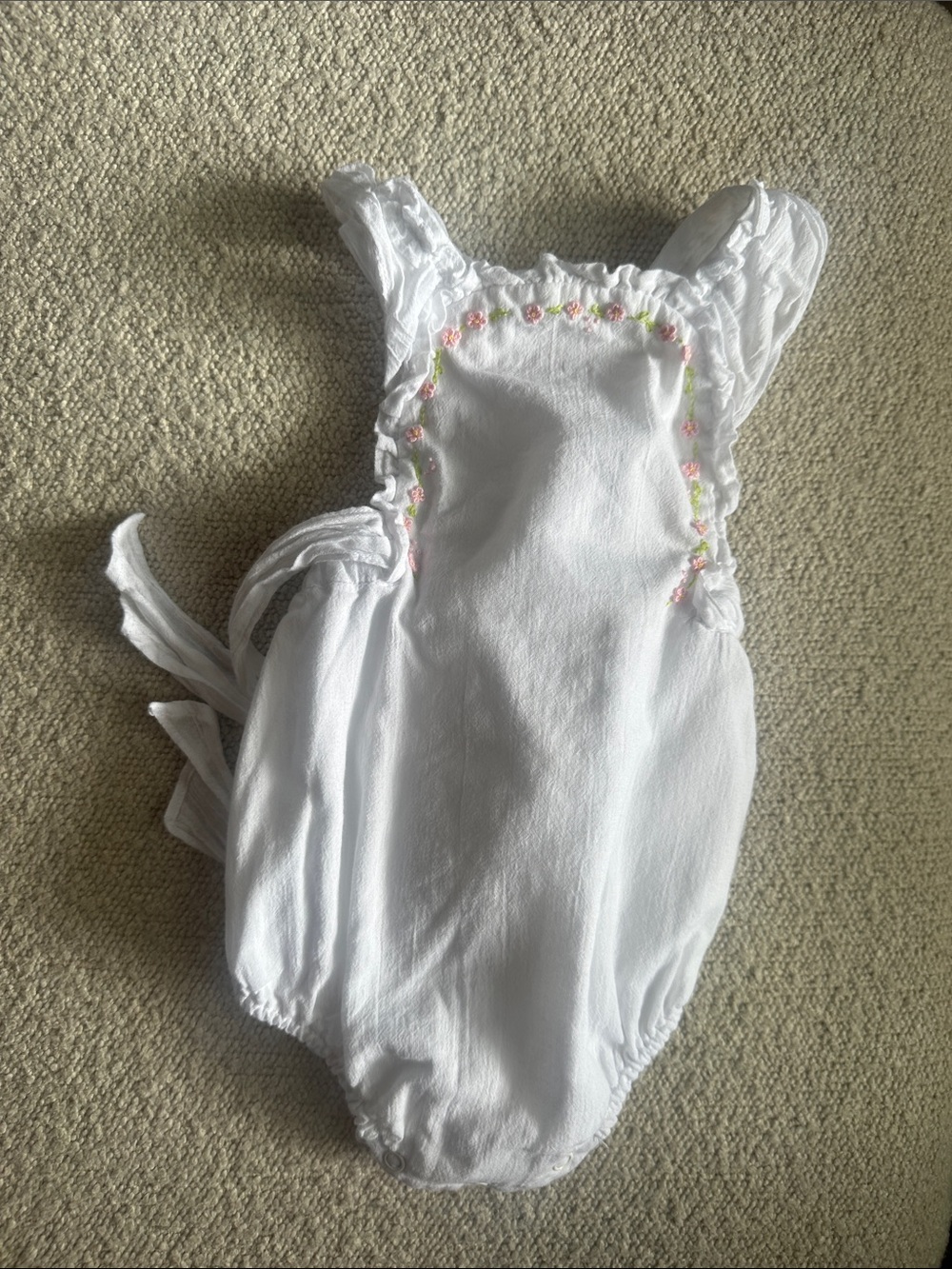 Sophie & Lucas White Baby Bubble with Embroidered Daisy Chain and Ruffle Details